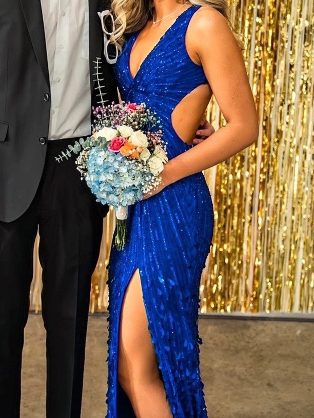 Blue Sequin Prom Maxi Dress Like New